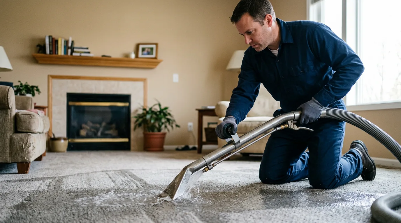 Water damage restoration technician working near East Burke, VT